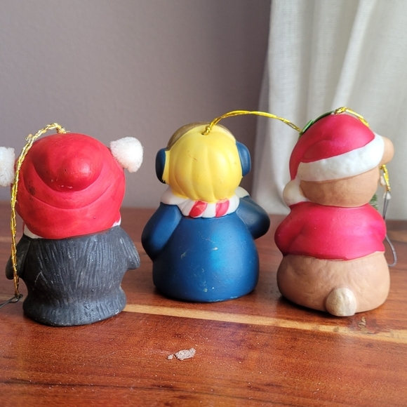 1985 Lot 3 Jasco BearSanta Claus Penguin Boy with Bell Christmas Bells Ornament - Picture 2 of 8